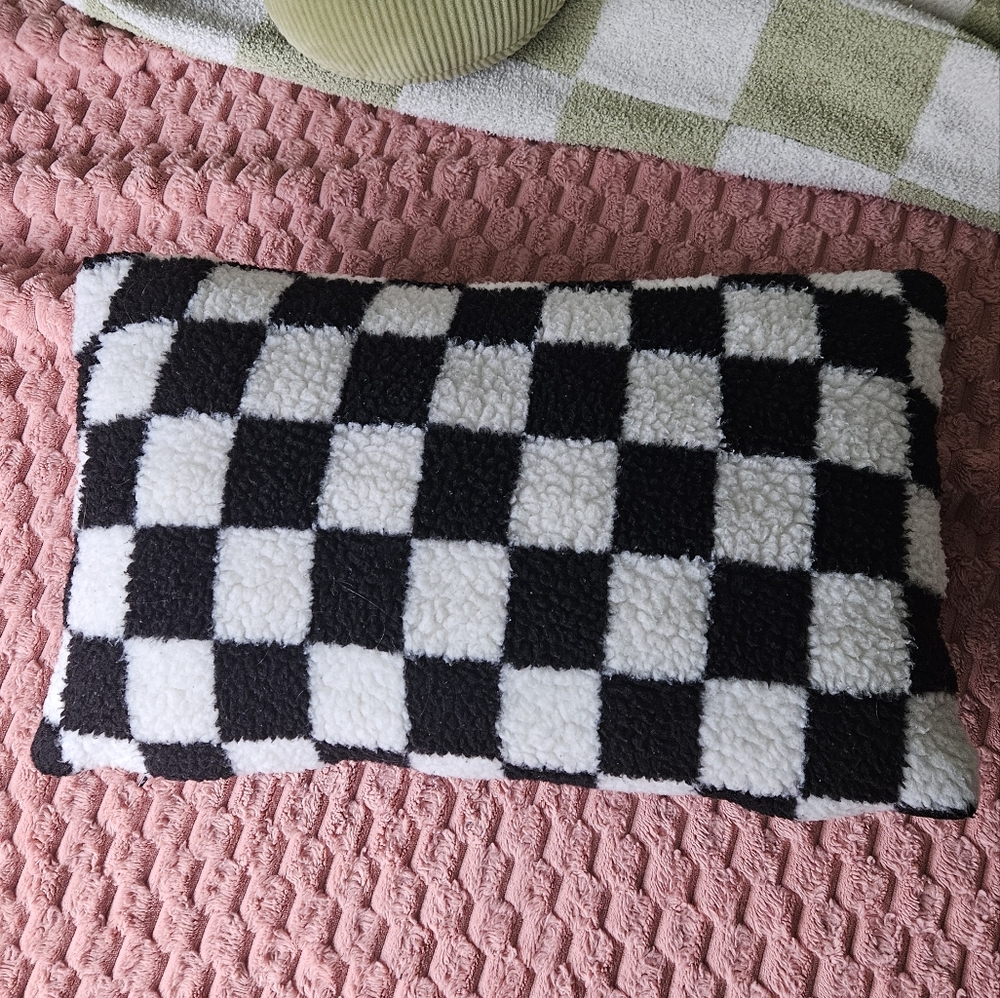 12x20 Black and White Checker Lumbar Rectangle Throw Pillow Case
